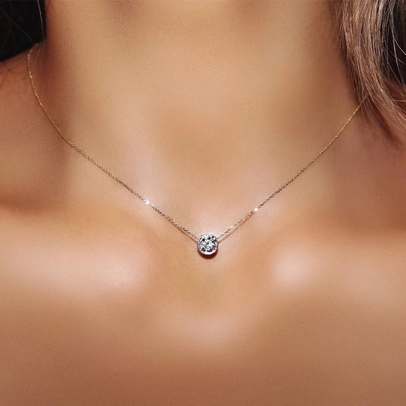 Jewelry - 925 Sterling Silver Solitaire Diamond Necklace A